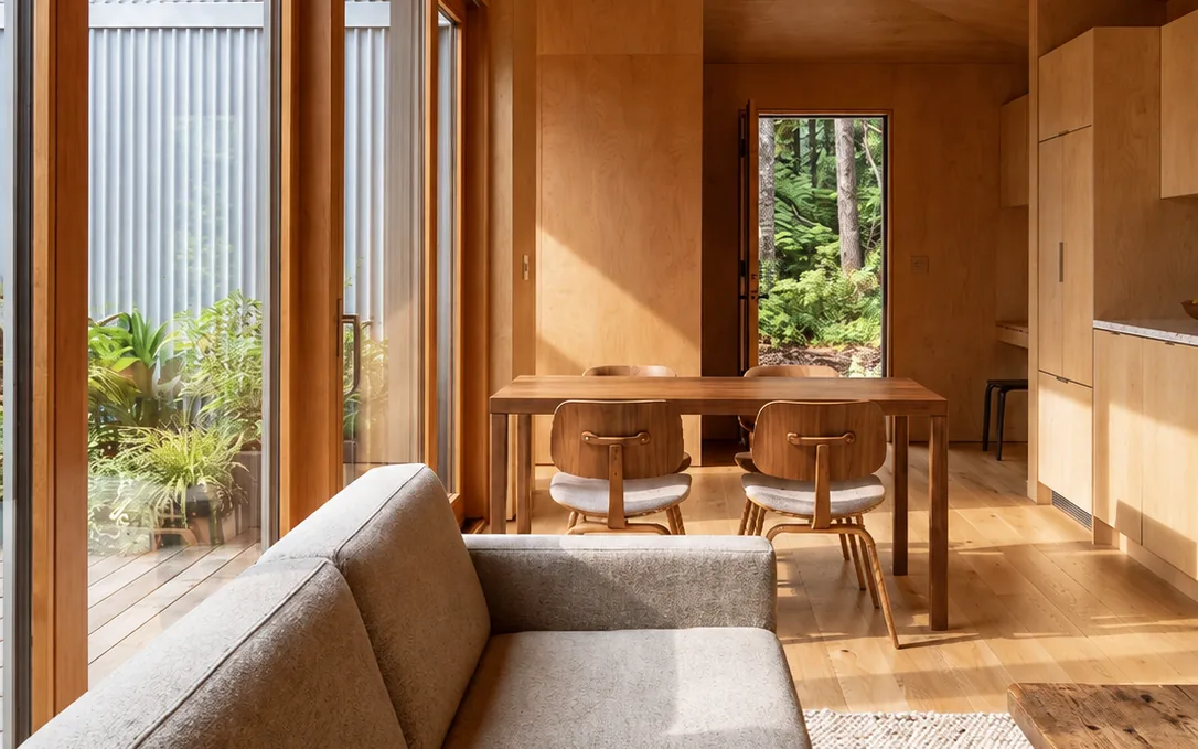 Real-wood interior with millwork, conceptual render